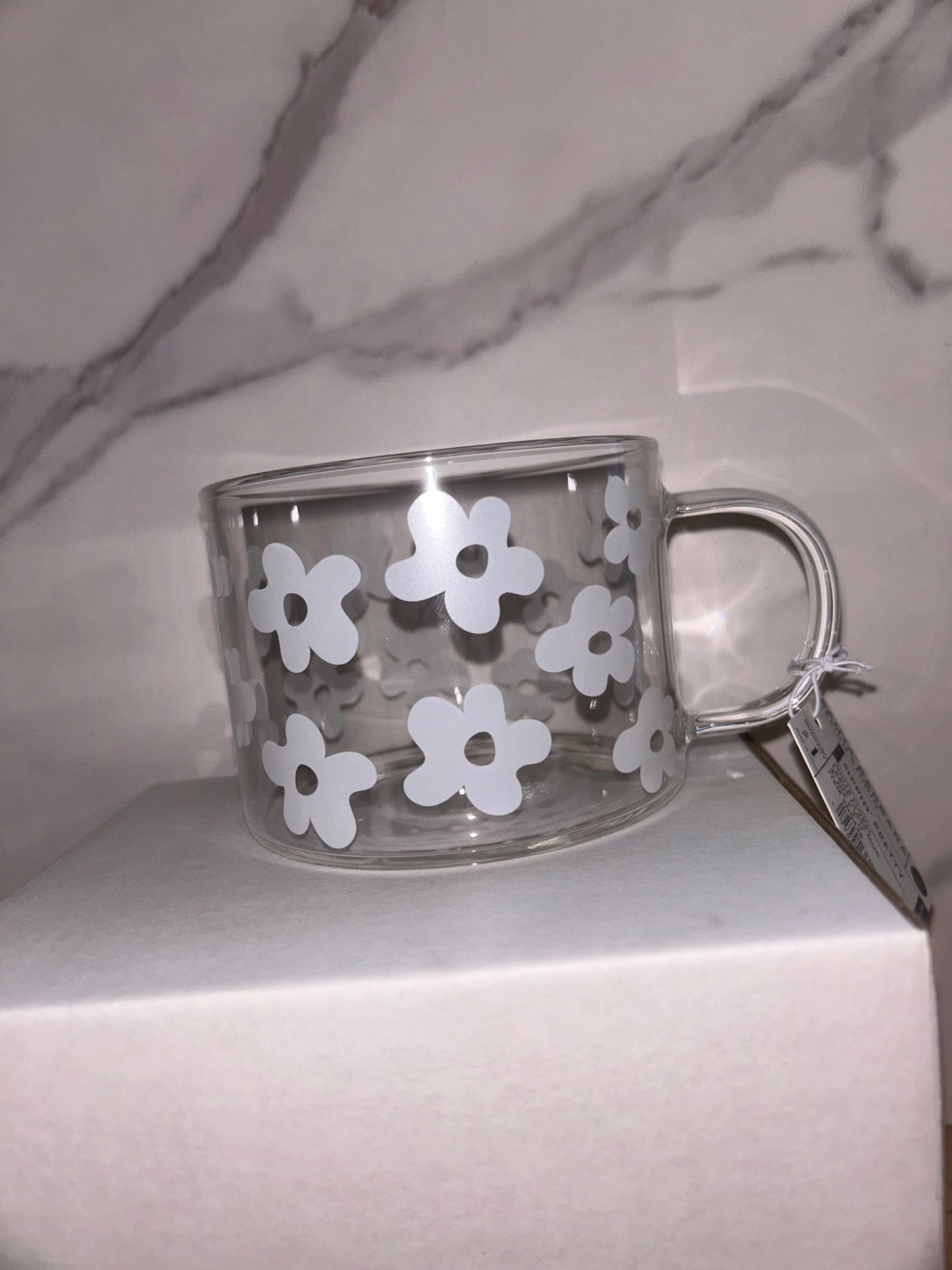 Large Glass Mug - White Flowers