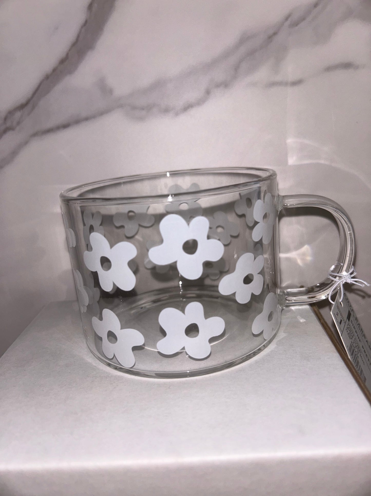 Large Glass Mug - White Flowers