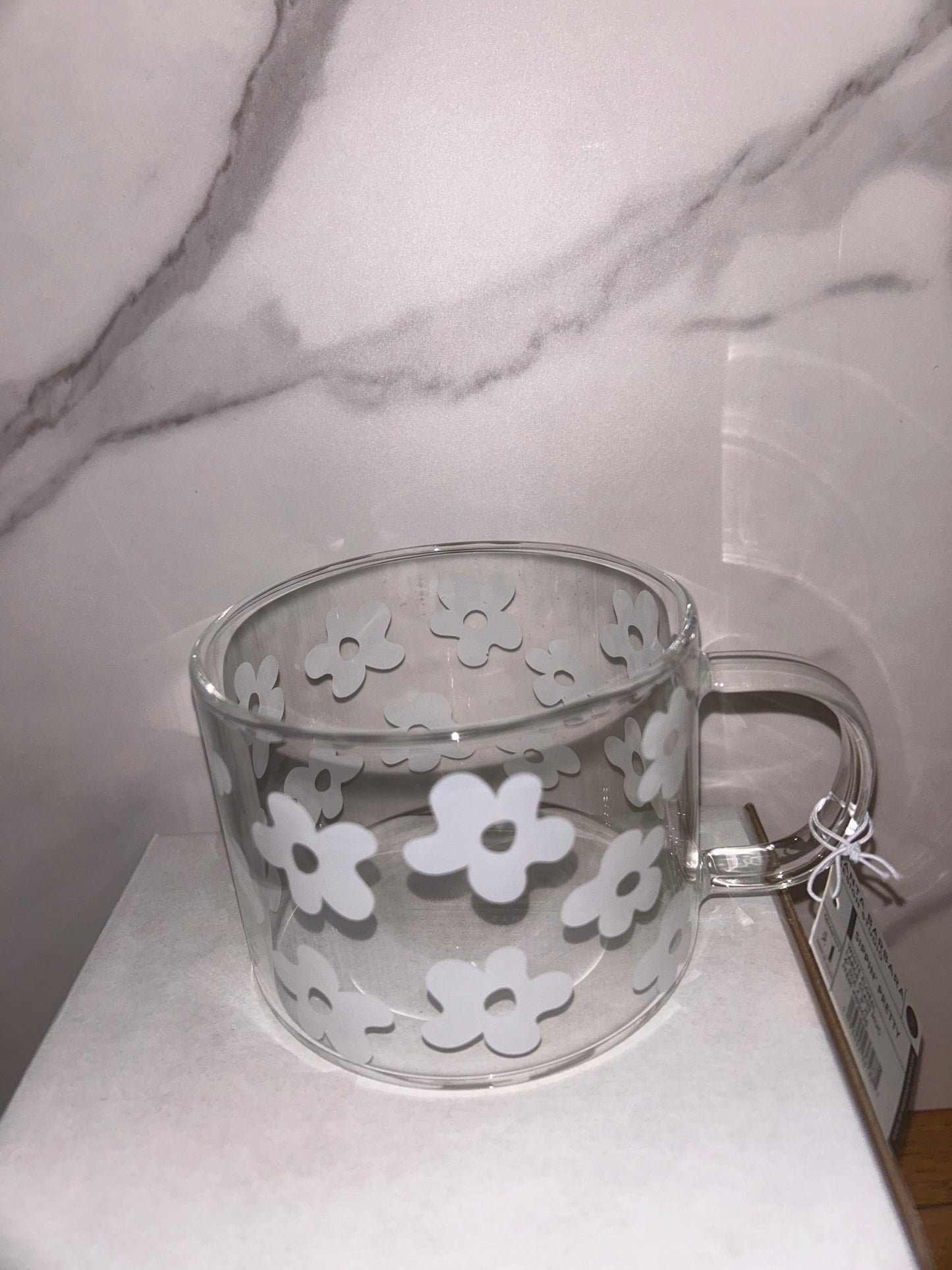 Large Glass Mug - White Flowers