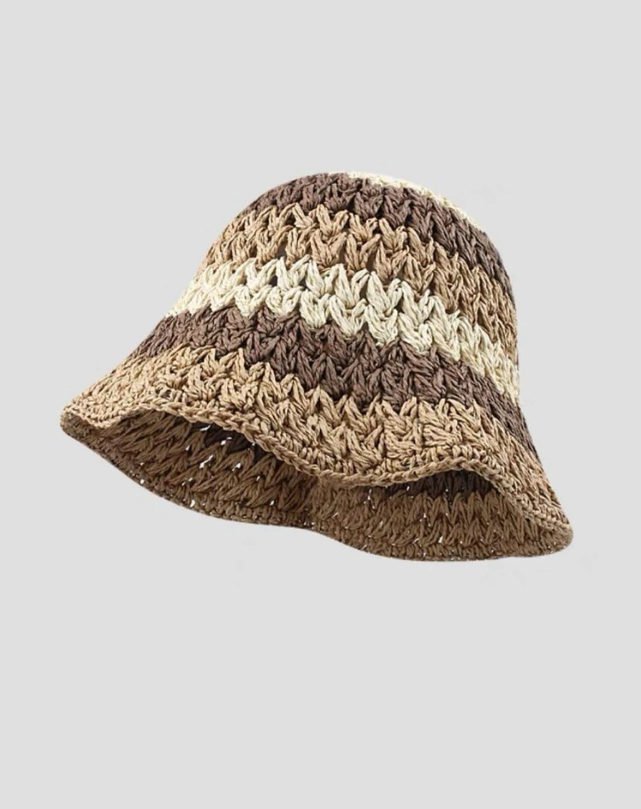 Color Block Striped Straw Bucket Hat