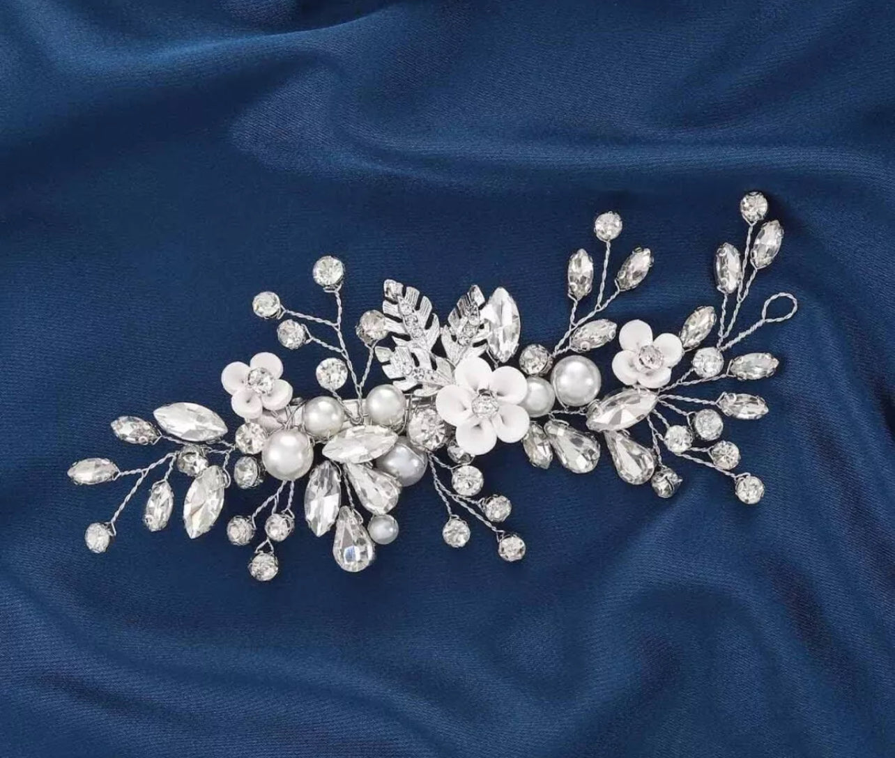 Silver Flower and Pearl Hair Clip