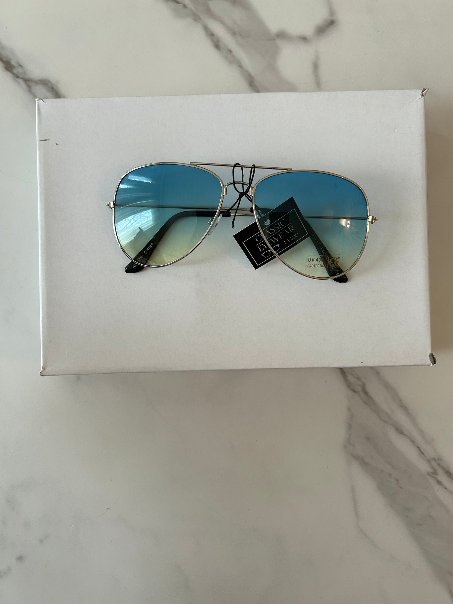 Fashion Aviator Glasses - Blue Tint