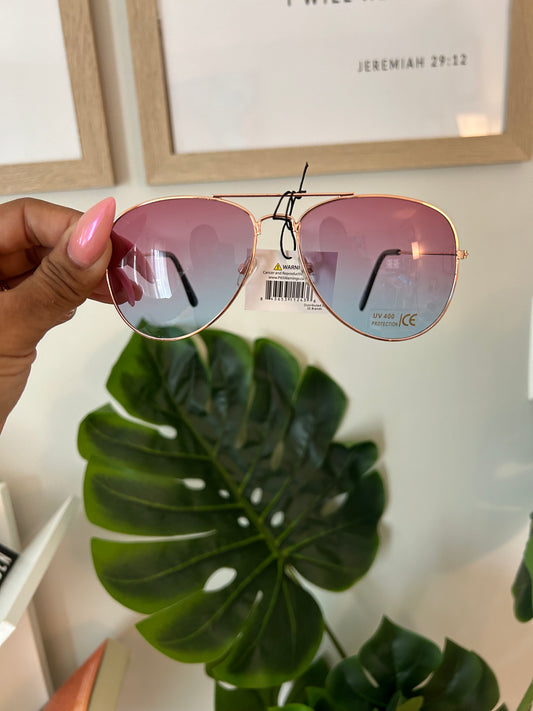 Fashion Aviator Glasses - Pink Tint