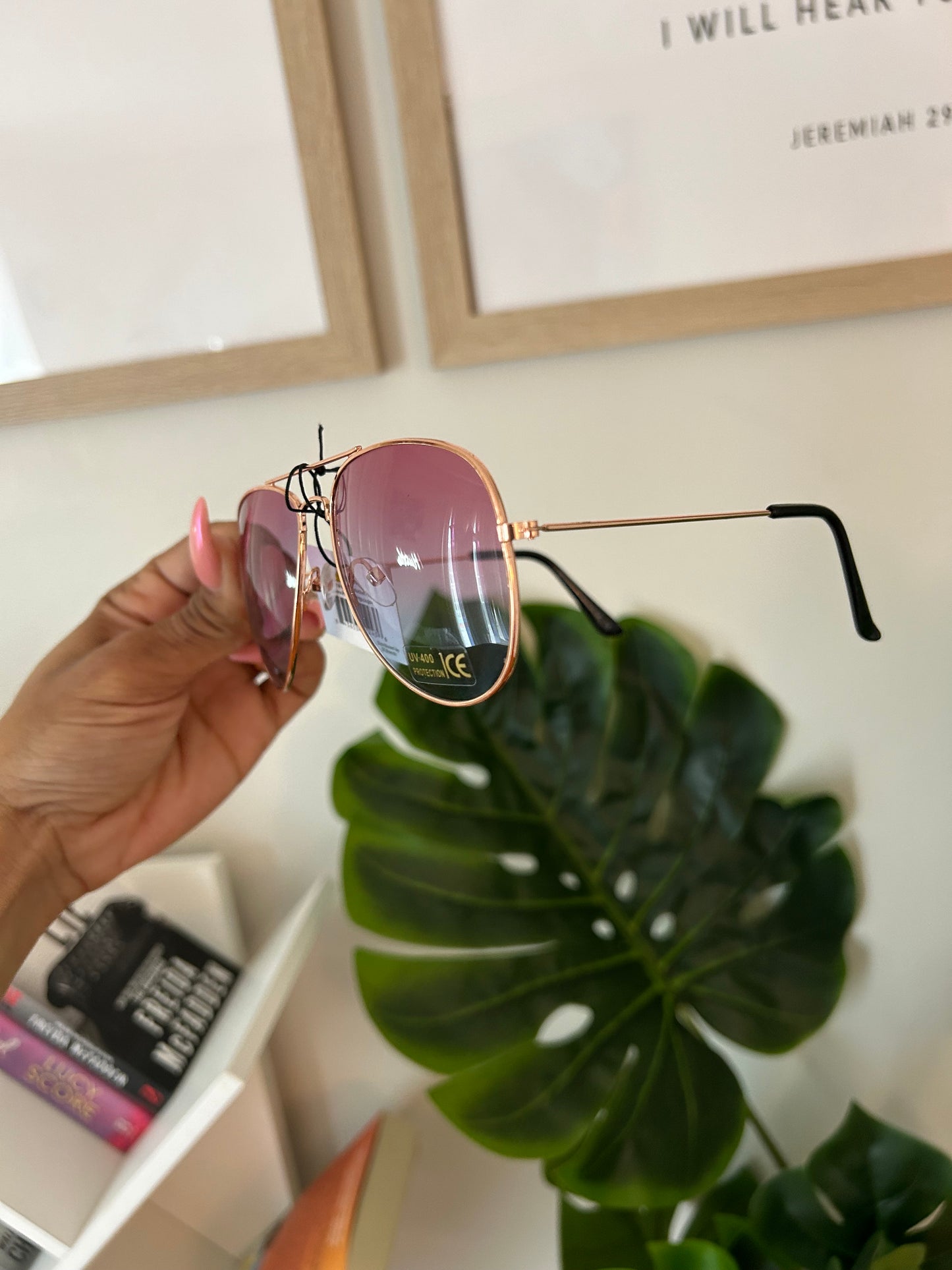 Fashion Aviator Glasses - Pink Tint