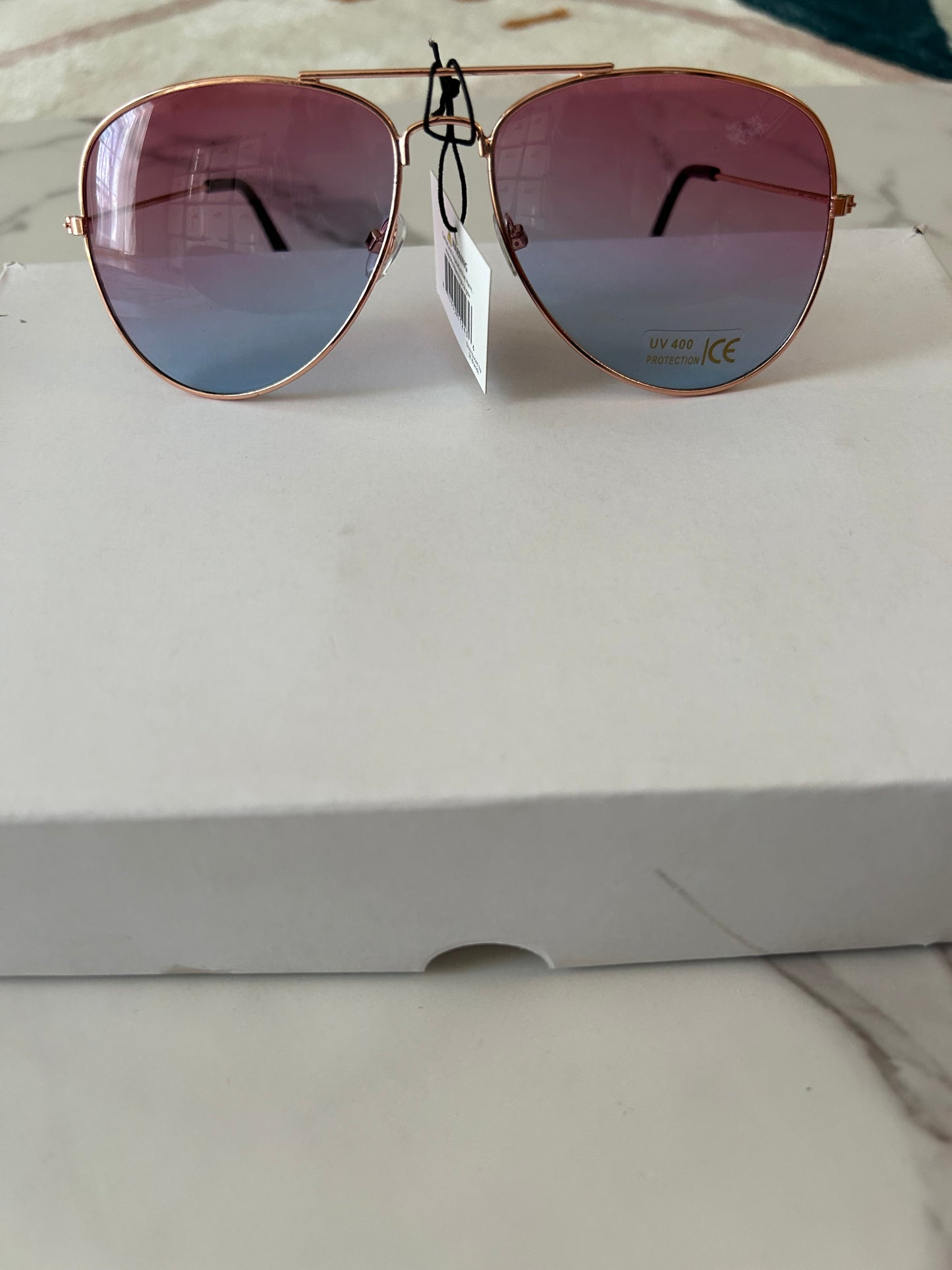 Fashion Aviator Glasses - Pink Tint