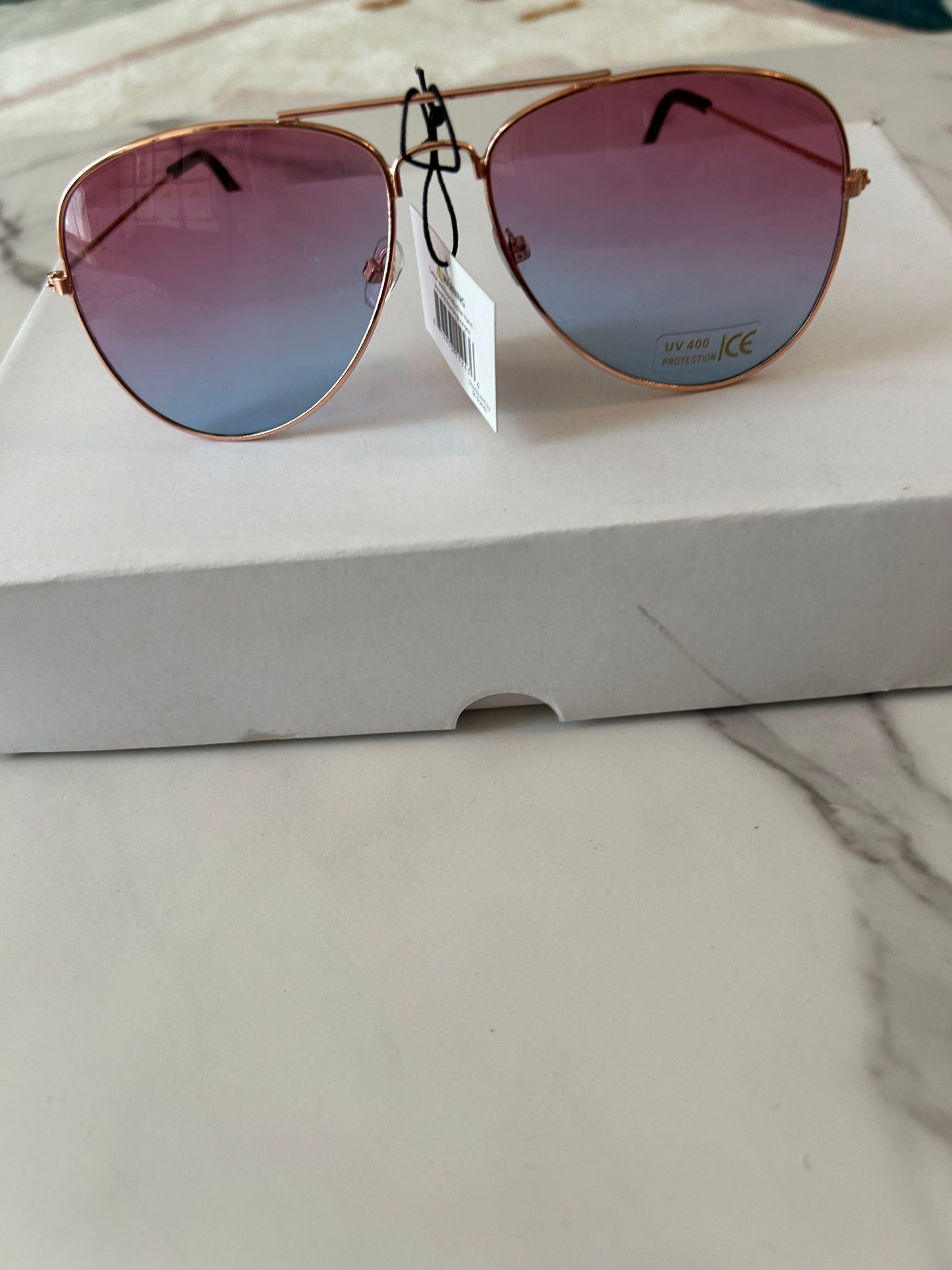 Fashion Aviator Glasses - Pink Tint