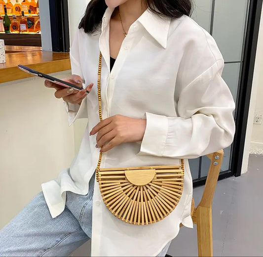 Semicircle Bamboo Woven Shoulder Bag