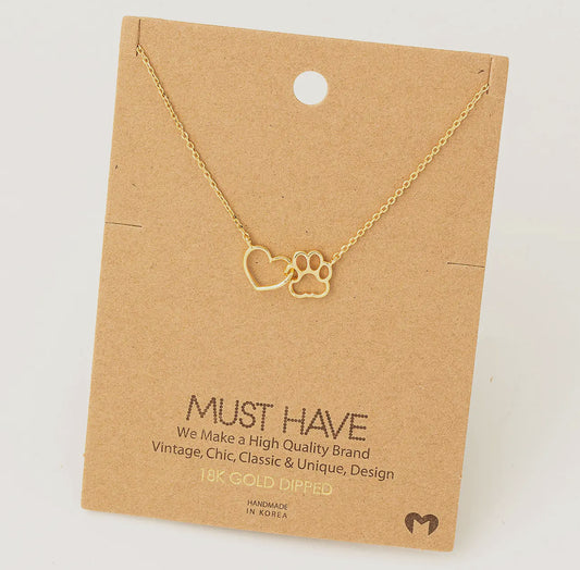 Dog Paw Heart Cutout Pendant Necklace