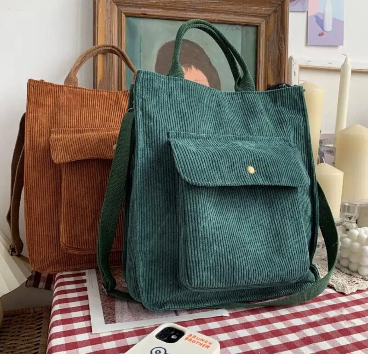 Corduroy Shoulder Bag - Green